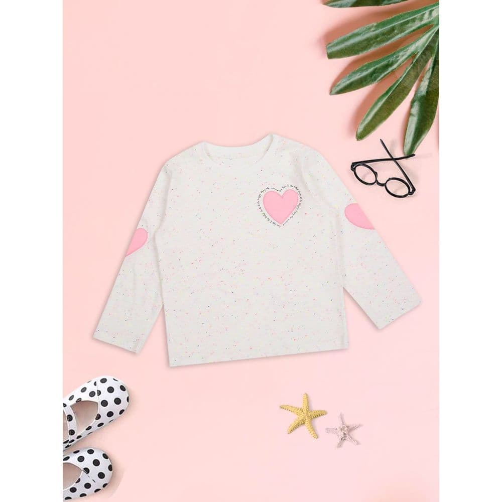 Meemee Girls Full Sleeves Printed Cotton T-Shirts In White